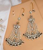 Floral kundan chandbali with pearl drapes earrings