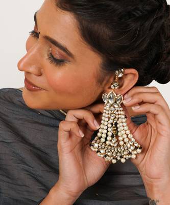 Floral kundan chandbali with pearl drapes earrings 2