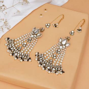 Floral kundan chandbali with pearl drapes earrings 3