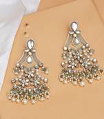 Pastel kundan earrings with floral design and pearl fringe