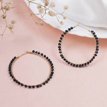 Beaded hoop earrings ( dark blue ) 1