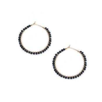 Beaded hoop earrings ( dark blue ) 2