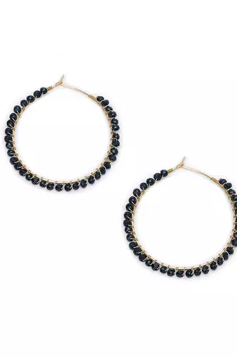Beaded hoop earrings ( dark blue )