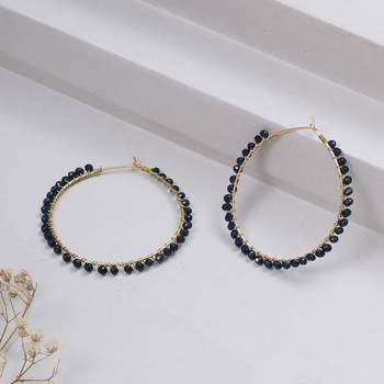 Beaded hoop earrings ( dark blue ) 3
