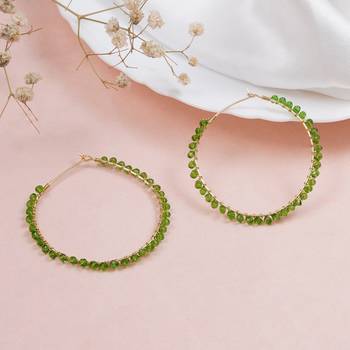 Beaded hoop earrings ( green ) 1