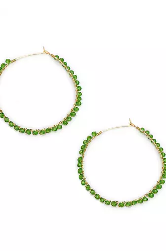 Beaded hoop earrings ( green )