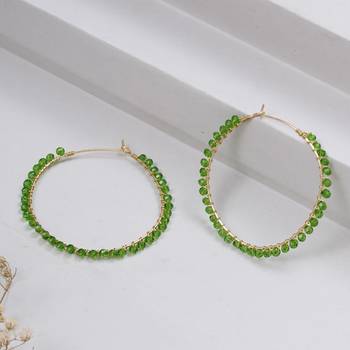 Beaded hoop earrings ( green ) 3