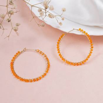 Beaded hoop earrings ( orange ) 1