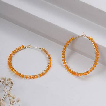 Beaded hoop earrings ( orange ) 3