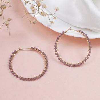 Beaded hoop earrings ( purple ) 1