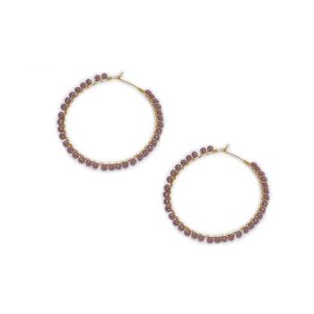 Beaded hoop earrings ( purple ) 2