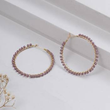 Beaded hoop earrings ( purple ) 3