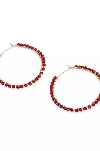 Beaded hoop earrings ( red)