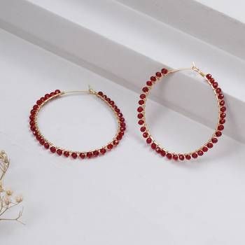 Beaded hoop earrings ( red) 3