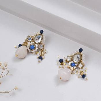 Dark blue affair kundan earrings 1
