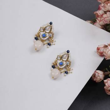 Dark blue affair kundan earrings 3