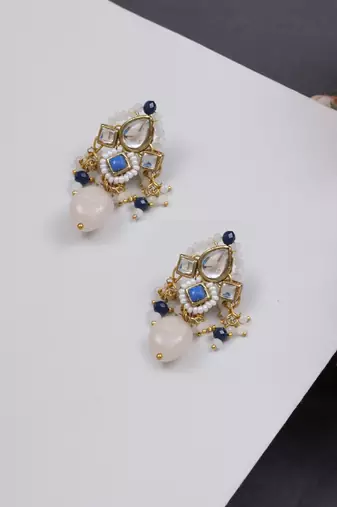 Dark blue affair kundan earrings