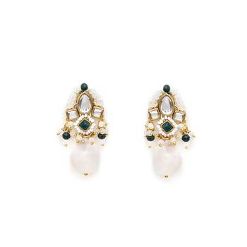 Dark green affair kundan earrings 2