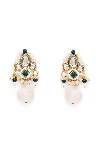 Dark green affair kundan earrings