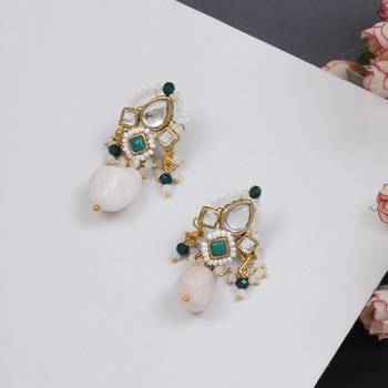 Dark green affair kundan earrings 3