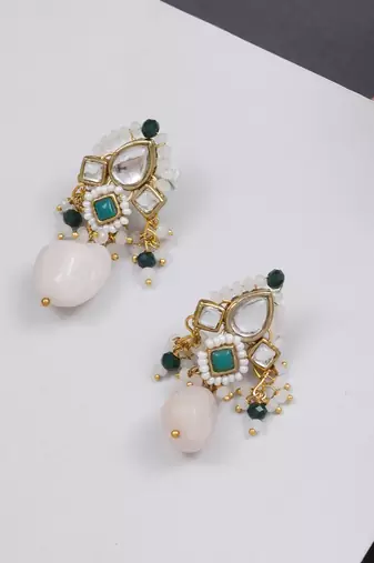 Dark green affair kundan earrings