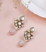 Regal kundan & pearl drop pink earrings