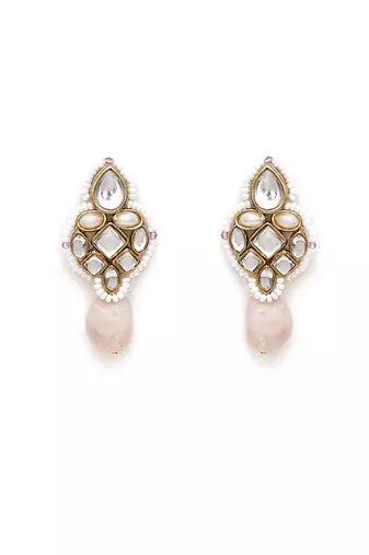 Regal kundan & pearl drop pink earrings