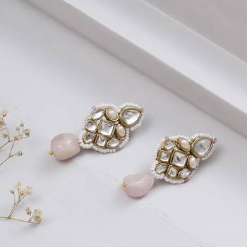 Regal kundan & pearl drop pink earrings 3