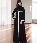 Black front open dress with lace work