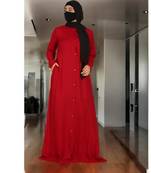 Maroon front open abaya in rayon