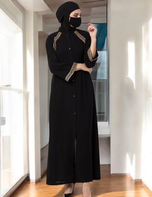 Black abaya with lacework 3