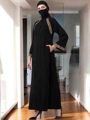 Black abaya with lacework 4