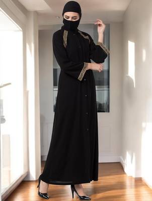 Black abaya with lacework 5
