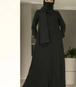 Black front open abaya in firdaus  with pockets