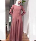 Pink abaya with pin tucks and fancy buttons