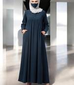 Teal abaya with gather and buttons on yoke