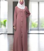 Pink front open abaya with contrast buttons