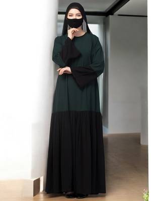 Black dual color abaya with frills 1