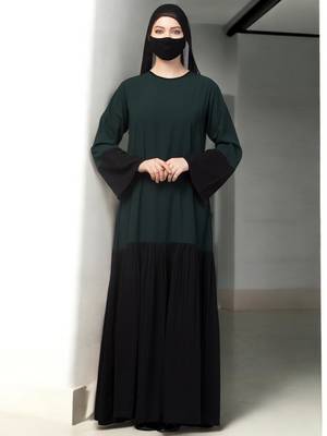 Black dual color abaya with frills 2