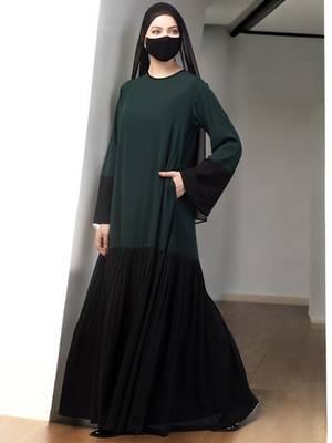 Black dual color abaya with frills 3