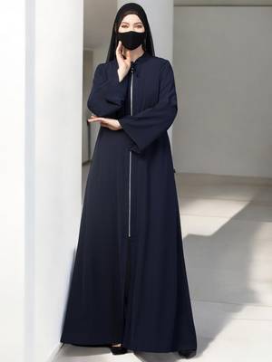 Navy-blue front open abaya with metal zipper 1