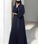 Navy-blue front open abaya with metal zipper