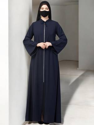 Navy-blue front open abaya with metal zipper 2