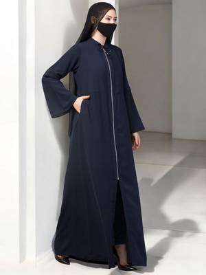 Navy-blue front open abaya with metal zipper 4