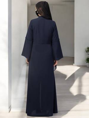 Navy-blue front open abaya with metal zipper 5