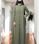 Olive front open abaya with side pockets