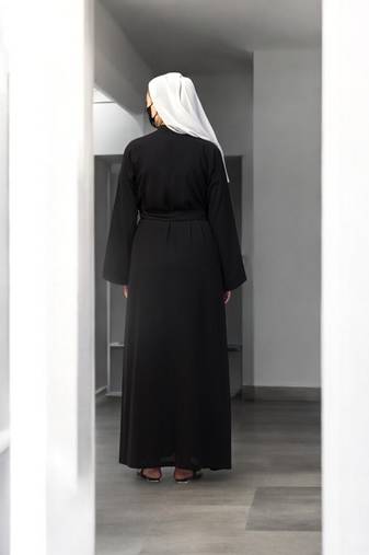 Black front open abaya in firdaus  with pockets