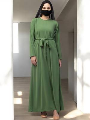 Green a line abaya with pockets in firdaus 1