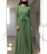 Green a line abaya with pockets in firdaus