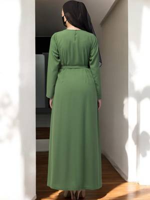 Green a line abaya with pockets in firdaus 2